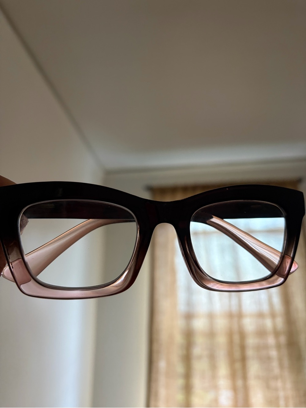 Chunky Square Frame Glasses in Gradient Black-Pink